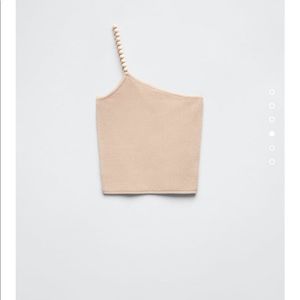 Zara one shoulder beaded knit top
